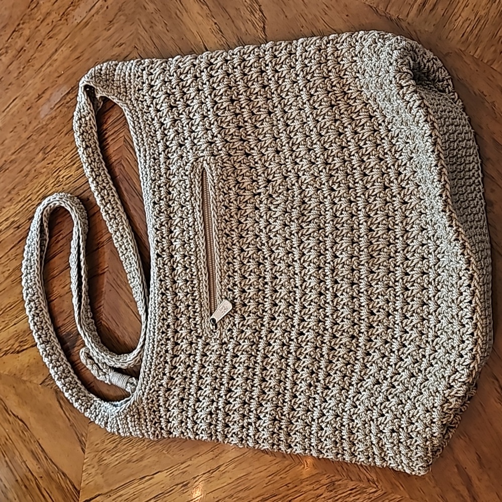 The Sak tan crochet crossbody/shoulderbag purse tan 13.5x11"